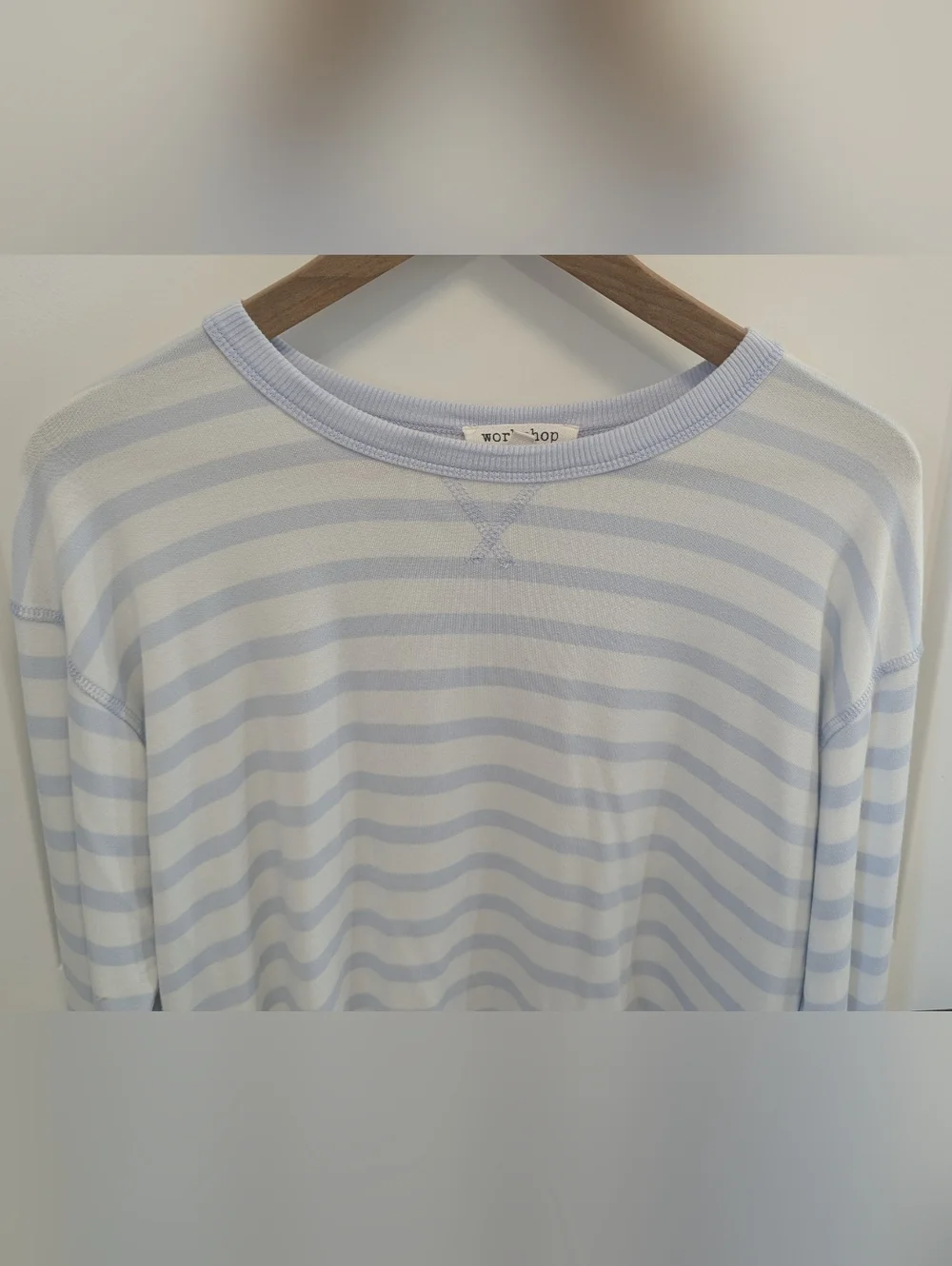 Workshop Republic Clothing Light Blue and White Striped Crewneck Sweatshirt - Picture 3 of 8